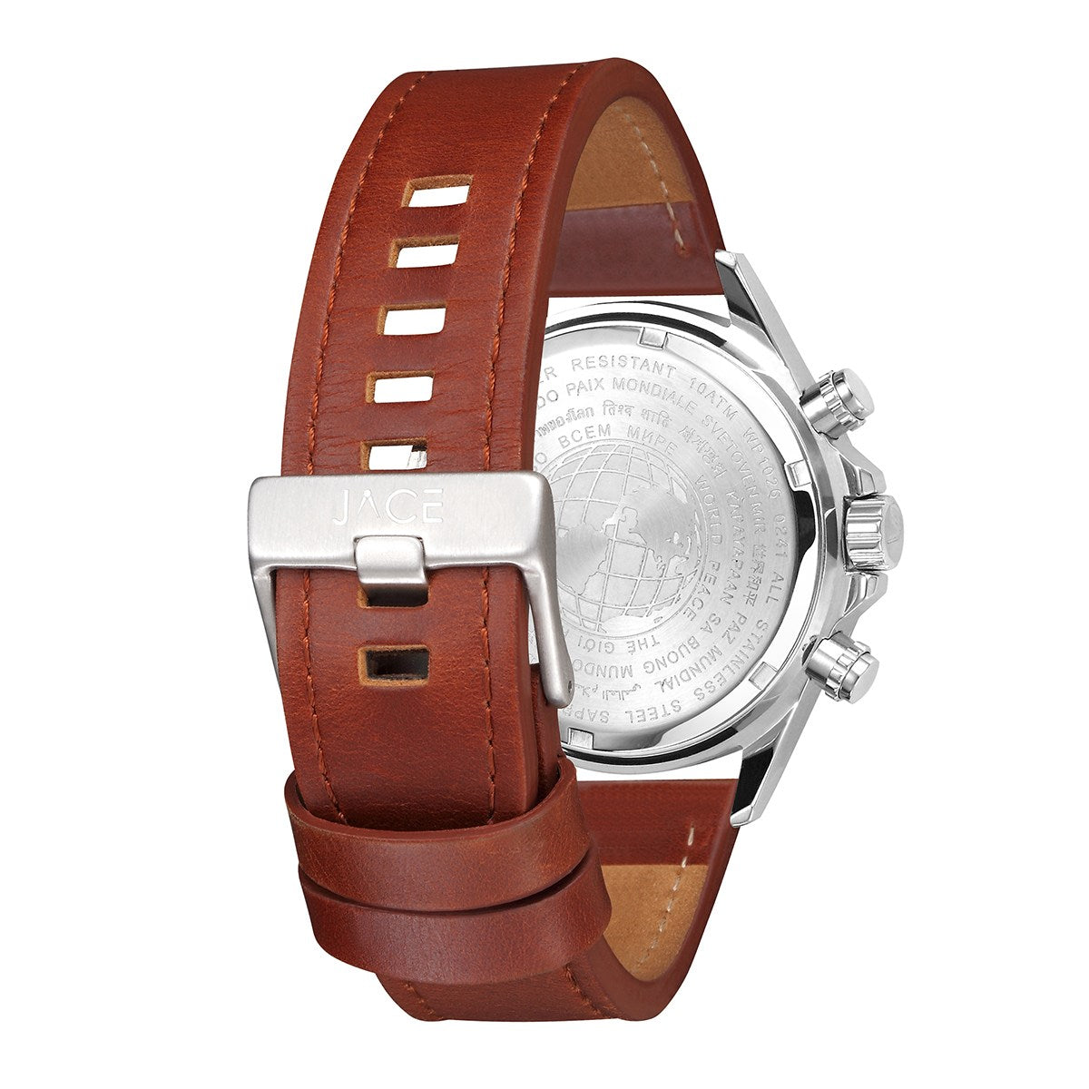 JACE - "KATHMANDU" MEN`S LEATHER BAND CHRONOGRAPH WATCH